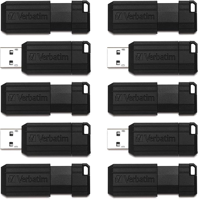 Verbatim 64GB PinStripe Retractable USB 2.0 Flash Thumb Drive with Microban Antimicrobial Product Protection – Business 10pk – Black