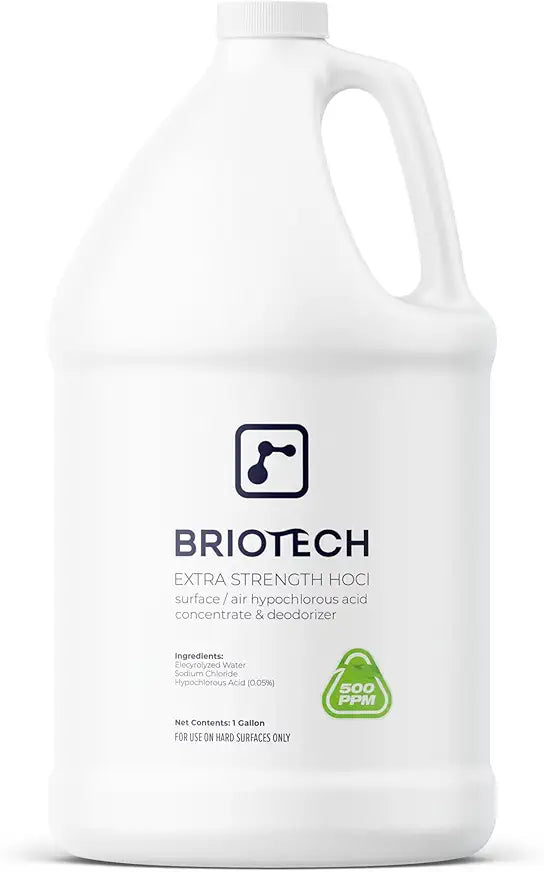 BRIOTECH Extra Strength HOCl Cleaner, 500 PPM Hypochlorous Acid Concentrate, ULV Foggers & Humidifiers, Professional Deodorizer for Dental, Offices, Schools, Homes, Peroxide Free, 1 Gallon
