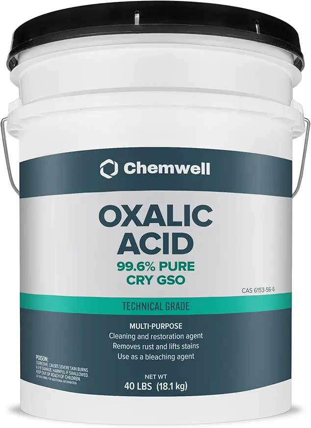 Chemwell Oxalic Acid (40 lbs) - 99.6% Pure Industrial Grade Rust Remover & Wood Bleach | Powerful Cleaner for Metal, Stone, and Concrete | Resealable Packaging