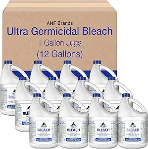(12 Gallons) - Liquid Chlorine Bleach, for Laundry, Household and Commercial Cleaning, 1 Gallon Jugs