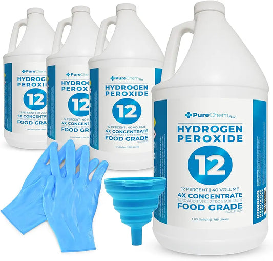 12% Concentrated Food Grade Hydrogen Peroxide (4 Gallons) - Cleaning Solution for Home, Laundry, Bath, Garden and More - derived from 35% Food Grade Hydrogen Peroxide