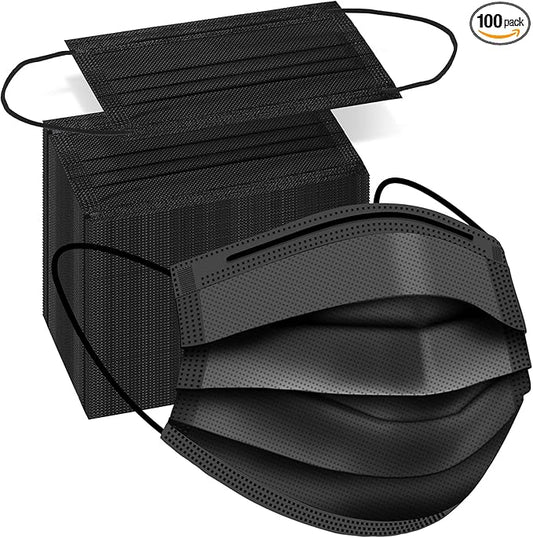 100 PCS Disposable Face Masks, Black Disposable Masks, 3 Ply Protection Face Masks