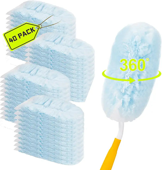 40 Count Duster Refills Kit for Most Duster,360° Heavy Duty Duster Refills, Disposable Microfiber Duster for Cleaning Home (40 Count Refills+2Handle)