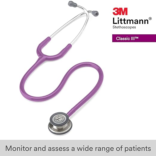3M Littmann Classic III Monitoring Stethoscope, 5832, More Than 2X as Loud, Weighs Less, Stainless Steel Chestpiece, 27" Lavender Tube