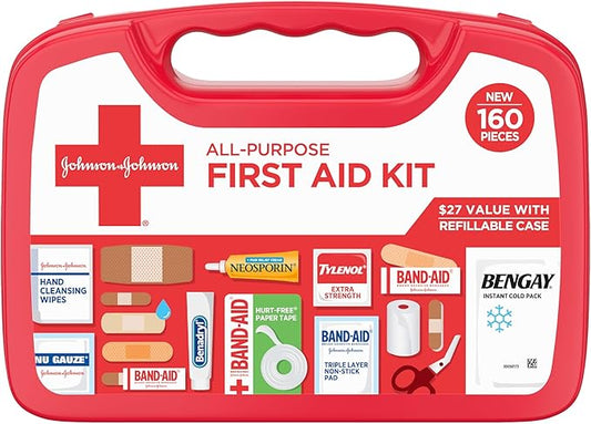 All-Purpose Portable Compact First Aid Kit for Minor Cuts, Scrapes, Sprains & Burns, Home, Car, Travel, Camping & Outdoor Emergency Kit, 160 Pieces