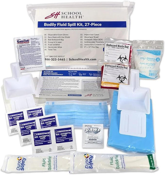 School Health - 27 Piece Bodily Fluid Spill Clean Up Kit, Bloodborne Pathogen Spill Kit, Stay Compliant with OSHA Standards and Protect from Exposure to Blood and Other Infectious Materials