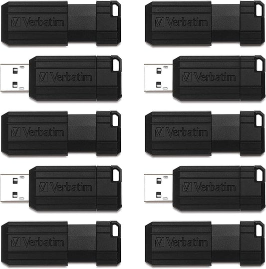 Verbatim 64GB PinStripe Retractable USB 2.0 Flash Thumb Drive with Microban Antimicrobial Product Protection – Business 10pk – Black