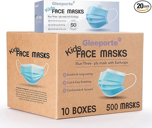 [500 Kids Masks] Children's Size Single Use Disposable Kids Face Mask, Boys and Girls, Soft on Skin, Bulk Pack 3-Ply Masks | Facial Cover with Elastic Earloops For Childcare, School