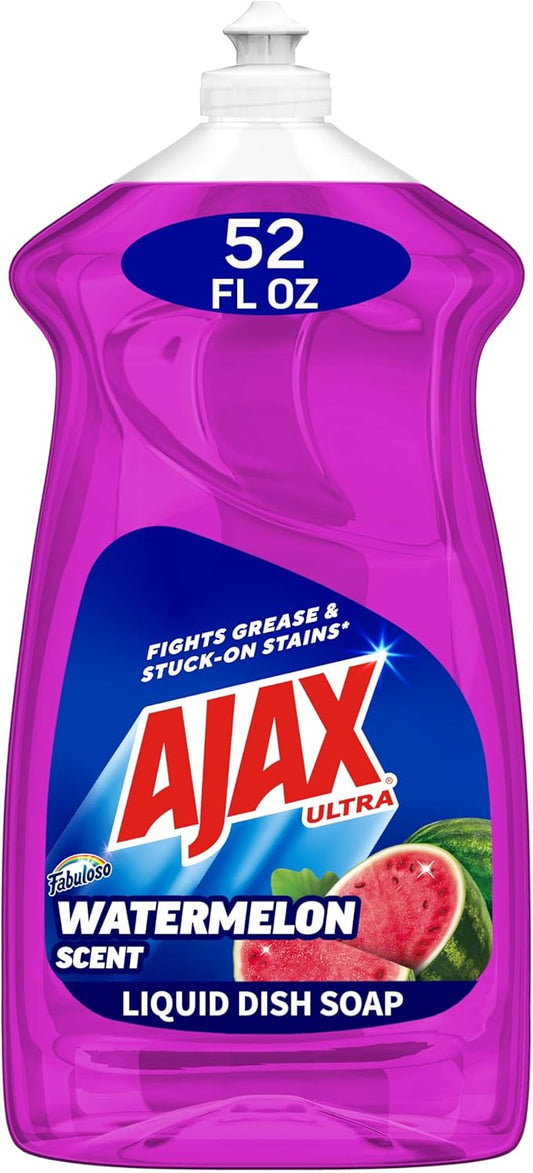 Ajax Ultra Liquid Dish Soap with Fabuloso Watermelon Scent, Fights Grease and Stuck-On Stains, Deep Cleaning Action, 52 fl oz Bottle