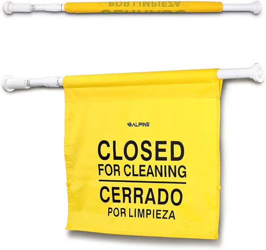Alpine Restroom Closed for Cleaning Sign - Commercial Door Barricade Sign, English & Spanish Yellow Safety Hanging Sign for Restroom Maintenance