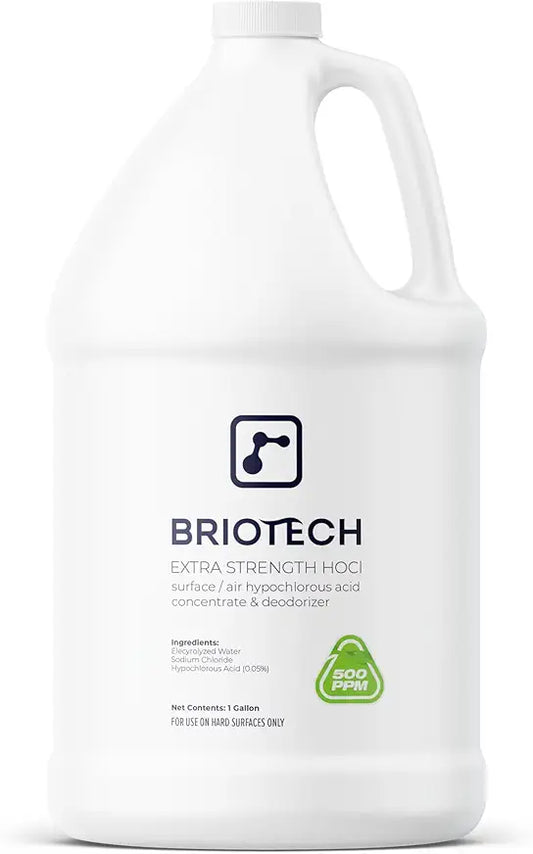 BRIOTECH Extra Strength HOCl Cleaner, 500 PPM Hypochlorous Acid Concentrate, ULV Foggers & Humidifiers, Professional Deodorizer for Dental, Offices, Schools, Homes, Peroxide Free, 1 Gallon