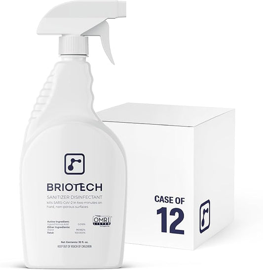 BRIOTECH Extra Strength HOCl Cleaner, 500 PPM Hypochlorous Acid Concentrate, ULV Foggers & Humidifiers, Professional Deodorizer for Dental, Offices, Schools, Homes, Peroxide Free, 32 fl oz (12 Pack)