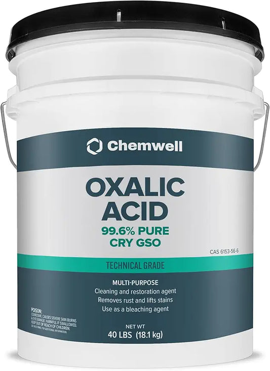 Chemwell Oxalic Acid (40 lbs) - 99.6% Pure Industrial Grade Rust Remover & Wood Bleach | Powerful Cleaner for Metal, Stone, and Concrete | Resealable Packaging