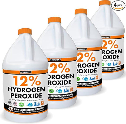 Chromex Hydrogen Peroxide 12 Percent Food Grade, 4x Power Concentrated Solution, 4 Gallons Dilute to 16 Gallons, Versatile Uses include Topical Care, Home, Kitchen, Bath Cleaner, Laundry, Whitening