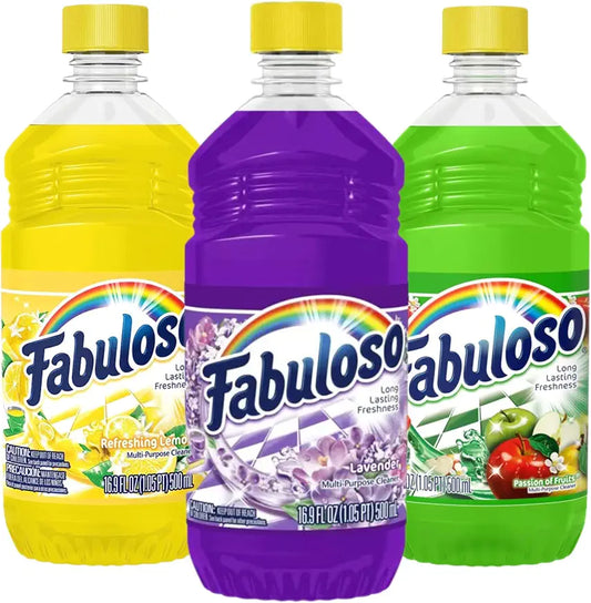 Fabuloso All Purpose Cleaner, Fabuloso Floor Cleaner, Multi-Purpose Cleaner 16.9 FL OZ- (Passion of Fruits, Lavender, Lemon) (Variety Pack of 3, 1 of Each)