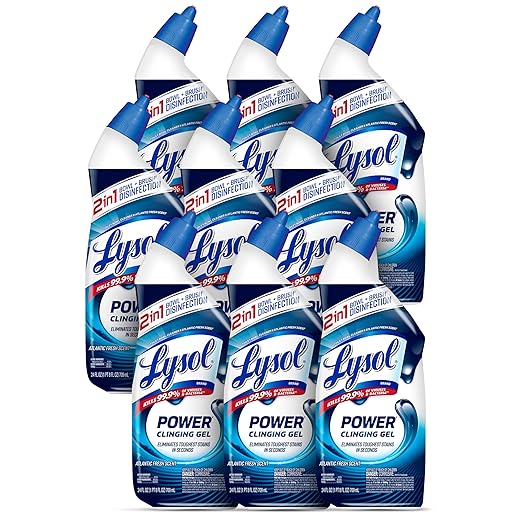 Lysol Toilet Bowl Cleaner, Max Strength Bathroom Cleaning Supplies, Toilet Bowl Cleaner Clinging Gel, Home Essential, Instant Stain Removal, Disinfecting and Deodorizing, Bleach Free, 24 oz (9 ct)