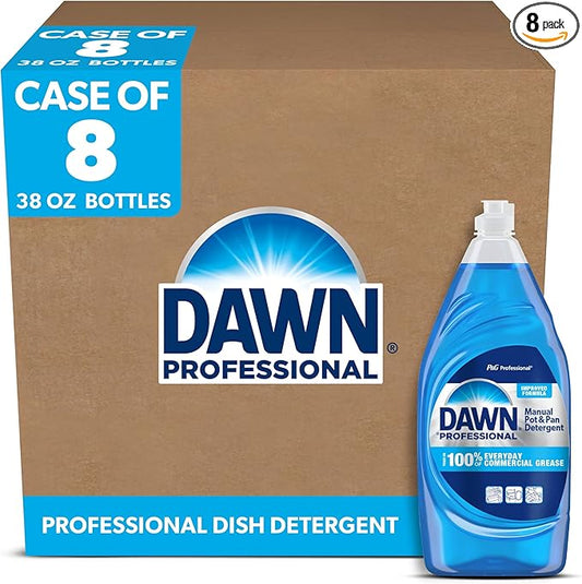 P&G Dawn Dishwashing Liquid Soap Detergent, Bulk Degreaser Removes Greasy Foods from Pots, Pans and Dishes in Commercial Restaurant Kitchens, Regular Scent, 38 oz. (Case of 8) (Packaging May Vary)