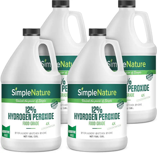SimpleNature 12% Food Grade Hydrogen Peroxide Solution - 4 Gallons - Natural Multipurpose Cleaner - Made in USA - Ideal for Commercial, Residential, Kitchen, Bath, Laundry, and More - Ecofriendly