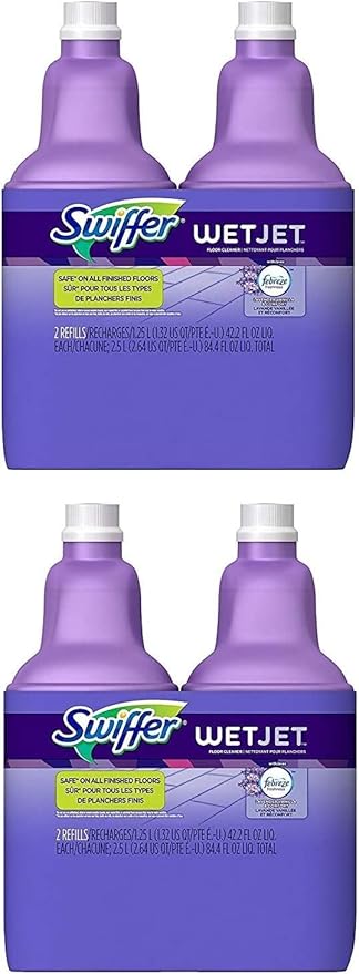 Swiffer WetJet Multi-Purpose Floor and Hardwood Cleaner Solution with Febreze Refill, Lavendar Vanilla and Comfort Scent, 1.25 Liter (4 Pack)