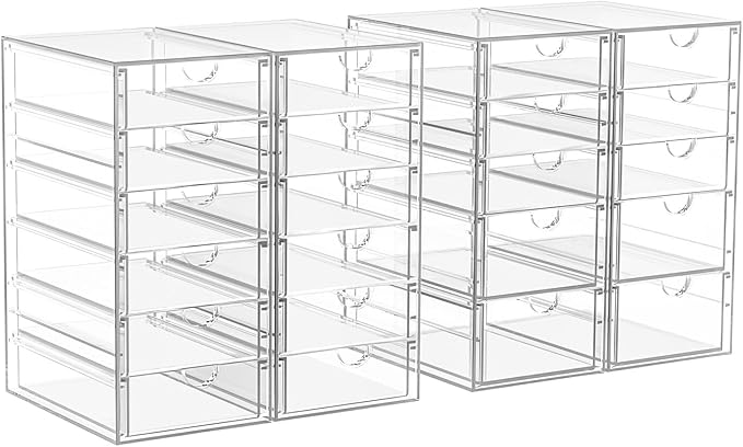 22 Drawers, Acrylic Desk Makeup Organizer, Plastic Drawers Organizer, Stackable Storage Solution for Makeup, Dresser, Office, Bathroom Clear Plastic Craft and Bead Storage Ca